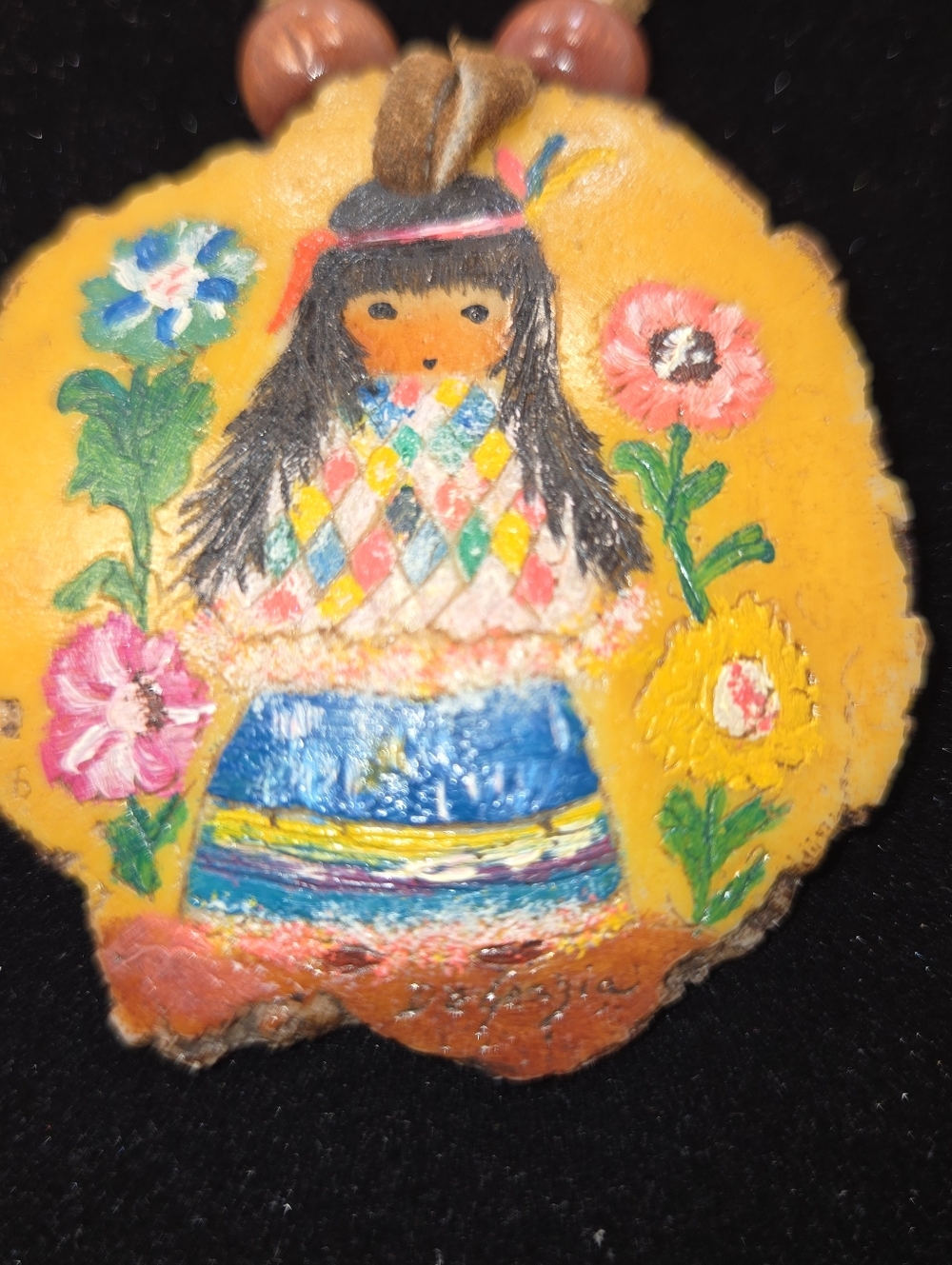 Hand-painted Necklace artist Ettore "Ted" DeGrazia. Little Cocopah Indian Girl," - Picture 2 of 6